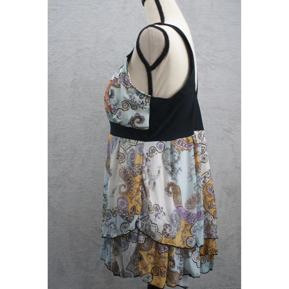 Boho Paisley Tiered Ruffle Swim Dress Tankini Top Multi Color XL